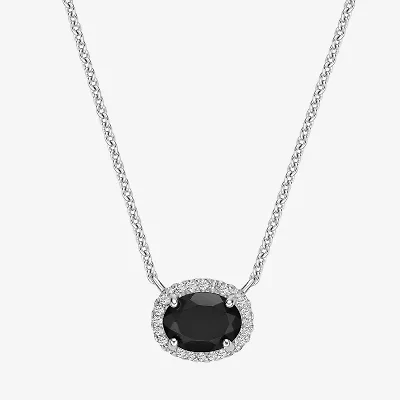 Womens Genuine Black Onyx Sterling Silver Oval 18 Inch Pendant Necklace