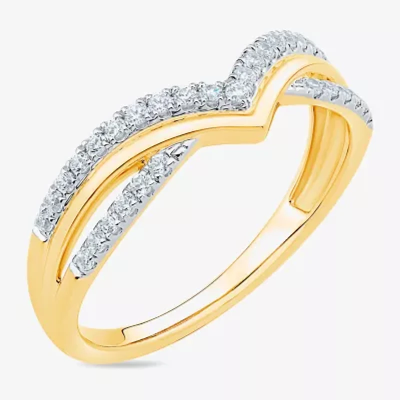Womens 1/4 CT. T.W. Natural White Diamond 10K Gold Chevron Wedding Band