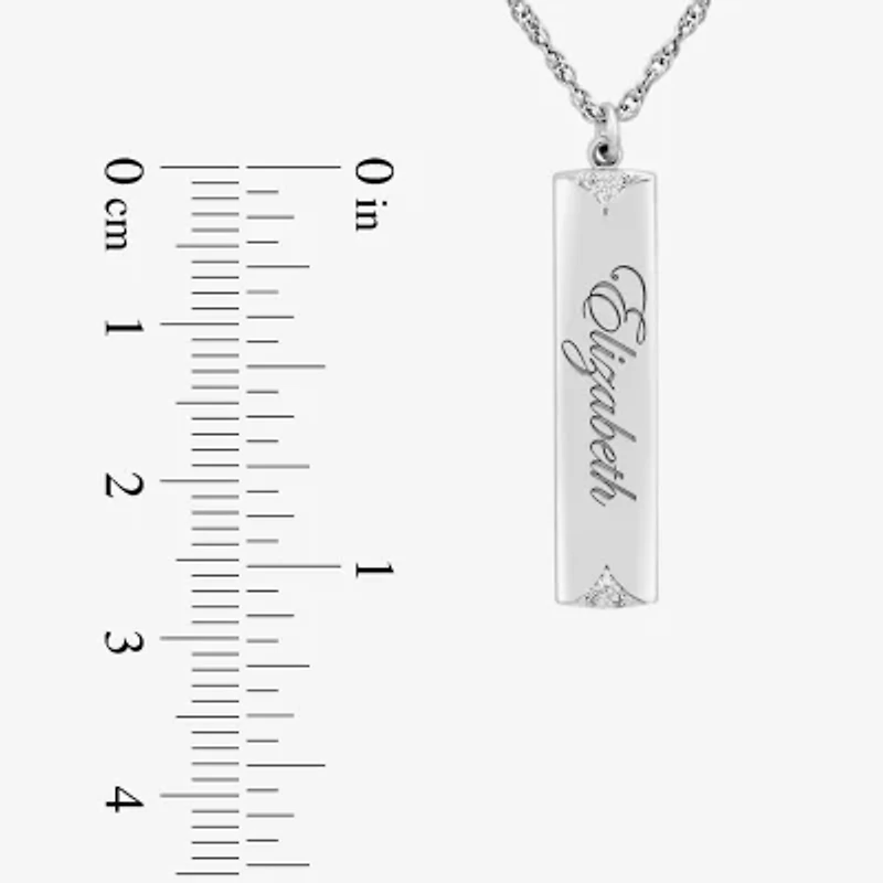 Personalized Name Womens Diamond Accent Natural White 10K Gold Bar 18 Inch Necklace