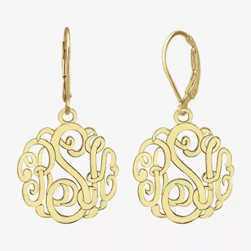 Personalized 14K Gold Over Sterling Silver Monogram Drop Earrings
