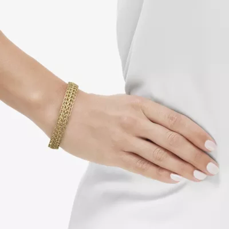 Womens 10K Gold Hollow Link Chain Bracelet