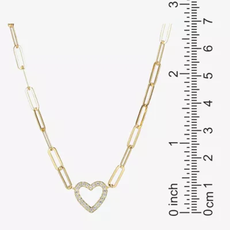 Paris 1901 By Charles Garnier Womens White Cubic Zirconia 18K Gold Over Silver Heart 18 Inch Pendant Necklace