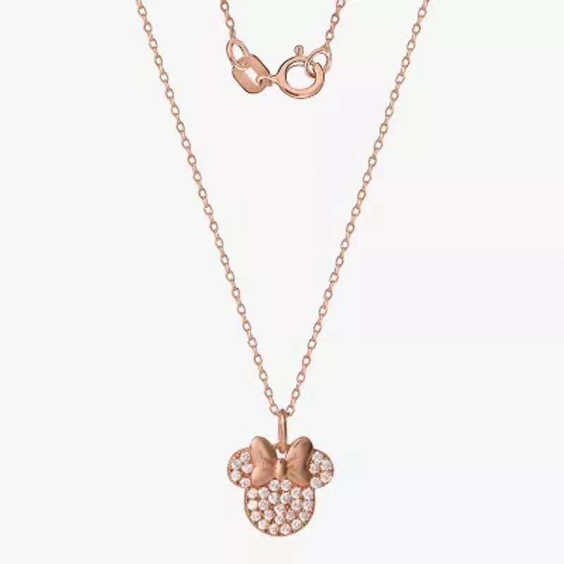 Disney Collection Womens White Cubic Zirconia Sterling Silver 15 Inch Pendant Necklace