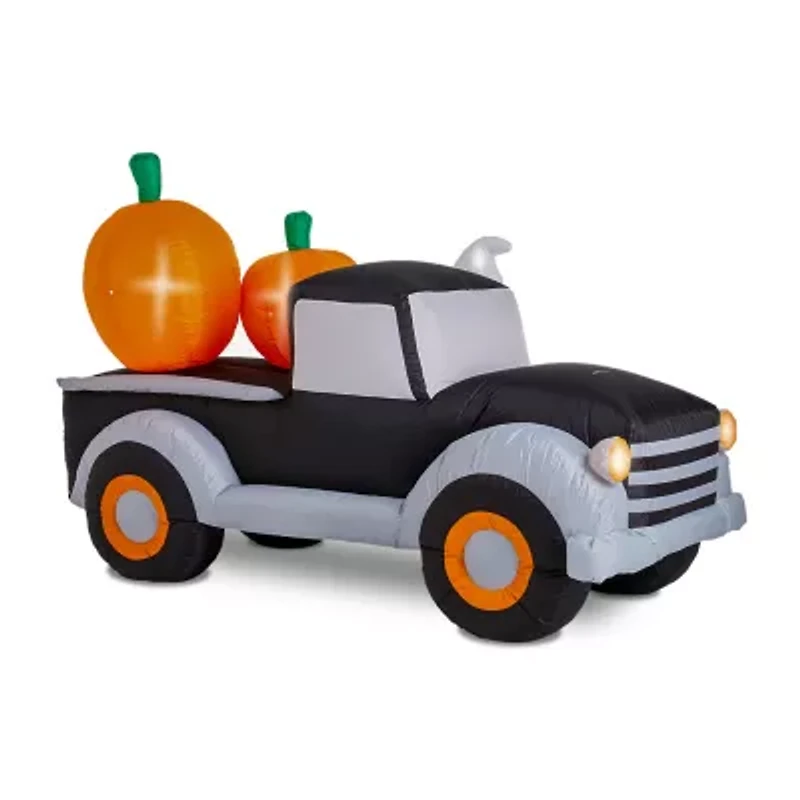 Glitzhome 4.5ft Pumpkin Truck Lighted Halloween Inflatable