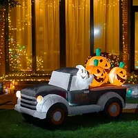 Glitzhome 4.5ft Pumpkin Truck Lighted Halloween Inflatable