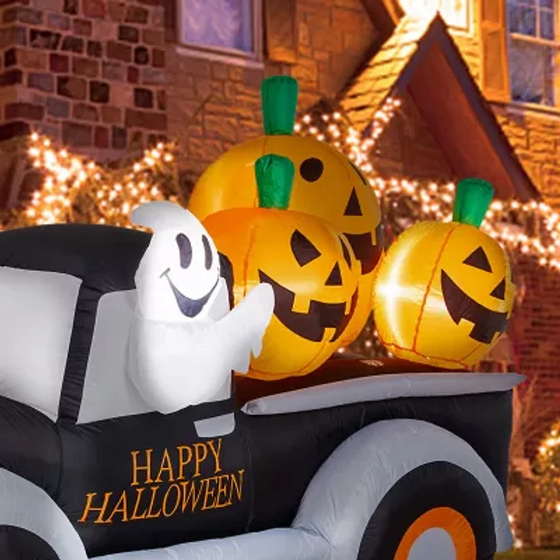 Glitzhome 4.5ft Pumpkin Truck Lighted Halloween Inflatable