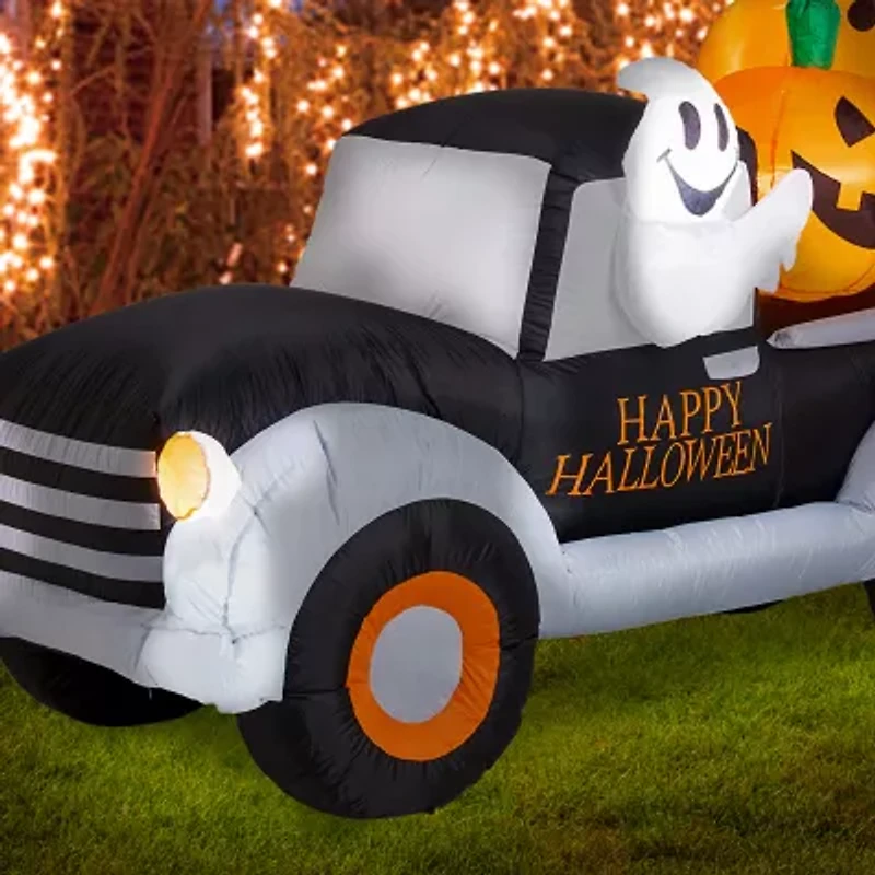 Glitzhome 4.5ft Pumpkin Truck Lighted Halloween Inflatable