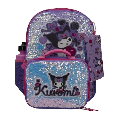 Licensed 5 Piece Kuromi Backpack Set with Matching Lunch Bag