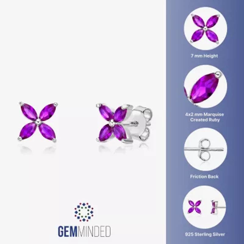 Lab Created Red Ruby Sterling Silver 7.5mm Flower Stud Earrings