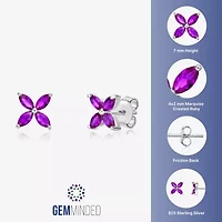 Lab Created Red Ruby Sterling Silver 7.5mm Flower Stud Earrings