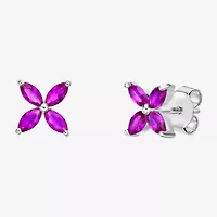 Lab Created Red Ruby Sterling Silver 7.5mm Flower Stud Earrings