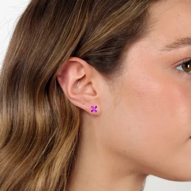 Lab Created Red Ruby Sterling Silver 7.5mm Flower Stud Earrings