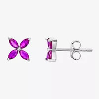 Lab Created Red Ruby Sterling Silver 7.5mm Flower Stud Earrings
