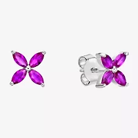 Lab Created Red Ruby Sterling Silver 7.5mm Flower Stud Earrings