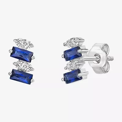 Lab Created Blue Sapphire Sterling Silver 7.5mm Stud Earrings