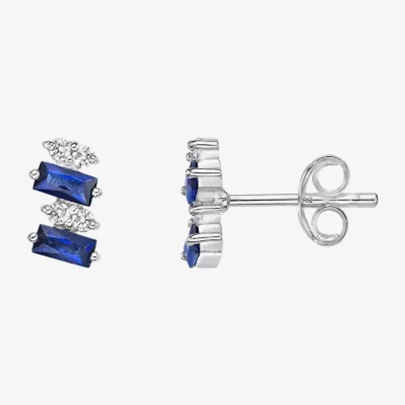 Lab Created Blue Sapphire Sterling Silver 7.5mm Stud Earrings