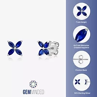 Lab Created Blue Sapphire Sterling Silver 7.5mm Flower Stud Earrings