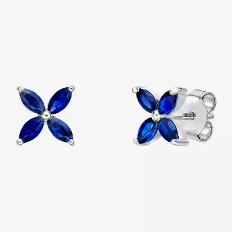 Lab Created Blue Sapphire Sterling Silver 7.5mm Flower Stud Earrings