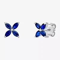 Lab Created Blue Sapphire Sterling Silver 7.5mm Flower Stud Earrings
