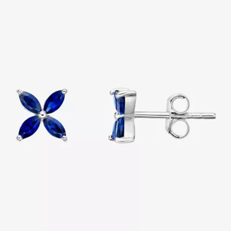Lab Created Blue Sapphire Sterling Silver 7.5mm Flower Stud Earrings