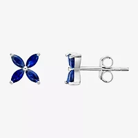 Lab Created Blue Sapphire Sterling Silver 7.5mm Flower Stud Earrings