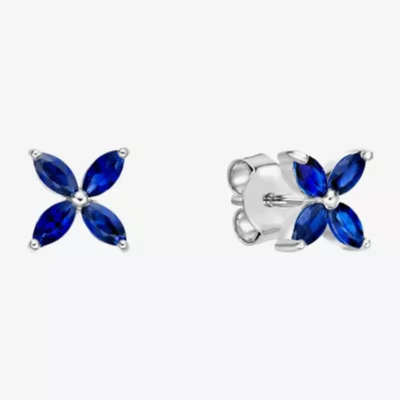 Lab Created Blue Sapphire Sterling Silver 7.5mm Flower Stud Earrings