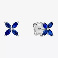 Lab Created Blue Sapphire Sterling Silver 7.5mm Flower Stud Earrings
