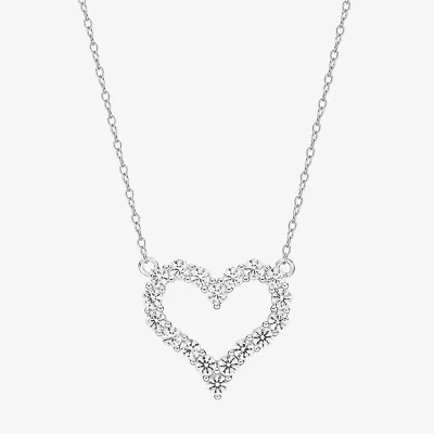 Womens Lab Created White Sapphire Sterling Silver Heart 18 Inch Pendant Necklace