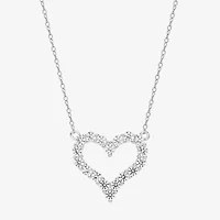 Womens Lab Created White Sapphire Sterling Silver Heart 18 Inch Pendant Necklace