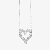 Womens Lab Created White Sapphire Sterling Silver Heart 18 Inch Pendant Necklace