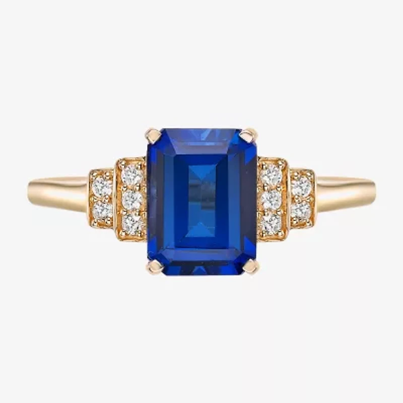 Womens Lab Created Blue Sapphire 18K Gold Over Silver Cocktail Ring