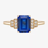Womens Lab Created Blue Sapphire 18K Gold Over Silver Cocktail Ring