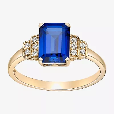 Womens Lab Created Blue Sapphire 18K Gold Over Silver Cocktail Ring