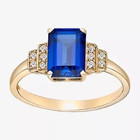 Womens Lab Created Blue Sapphire 18K Gold Over Silver Cocktail Ring