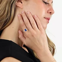 Womens Lab Created Blue Sapphire 18K Gold Over Silver Cocktail Ring