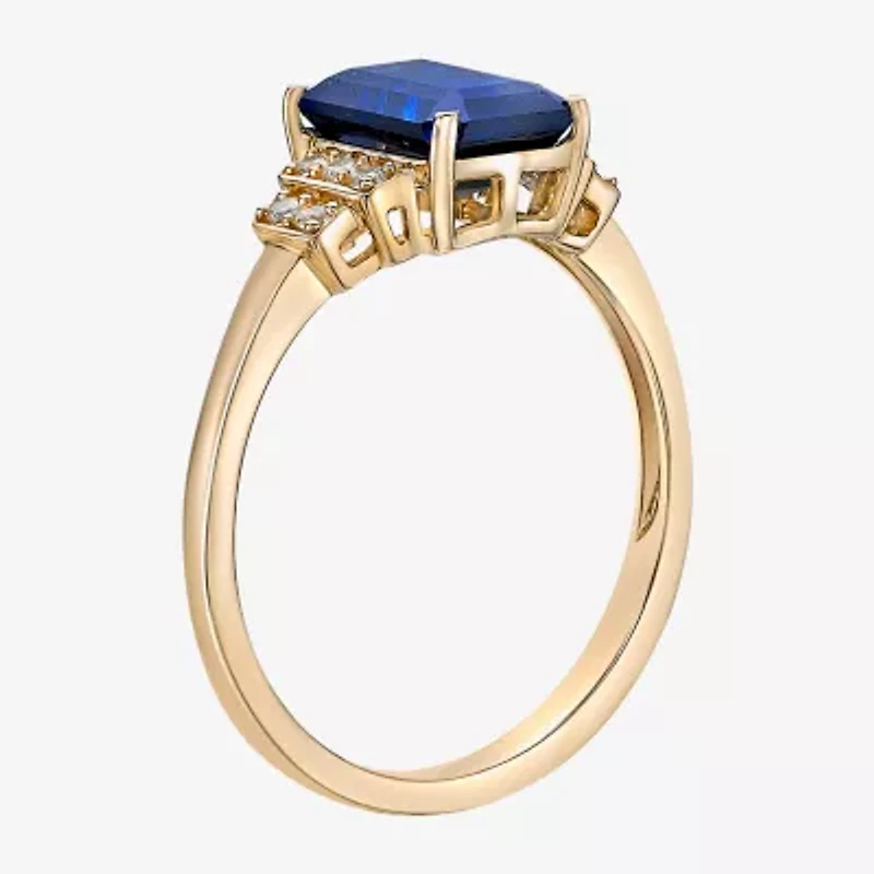 Womens Lab Created Blue Sapphire 18K Gold Over Silver Cocktail Ring