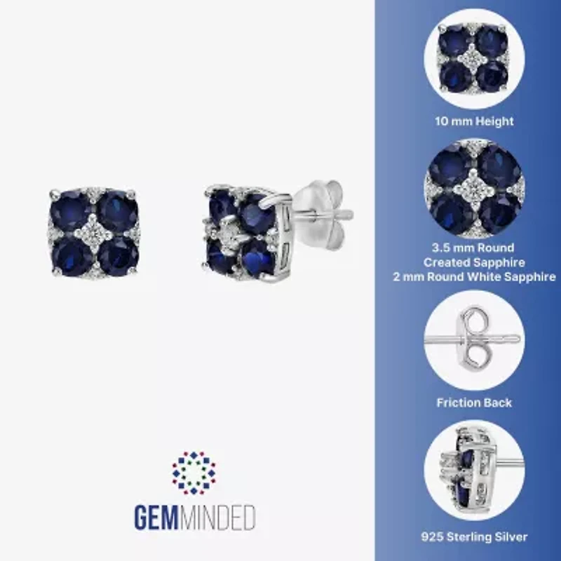 Lab Created Blue Sapphire Sterling Silver 7.5mm Flower Stud Earrings