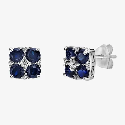 Lab Created Blue Sapphire Sterling Silver 7.5mm Flower Stud Earrings