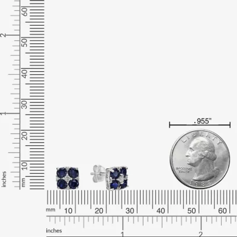 Lab Created Blue Sapphire Sterling Silver 7.5mm Flower Stud Earrings