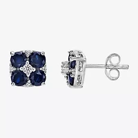 Lab Created Blue Sapphire Sterling Silver 7.5mm Flower Stud Earrings