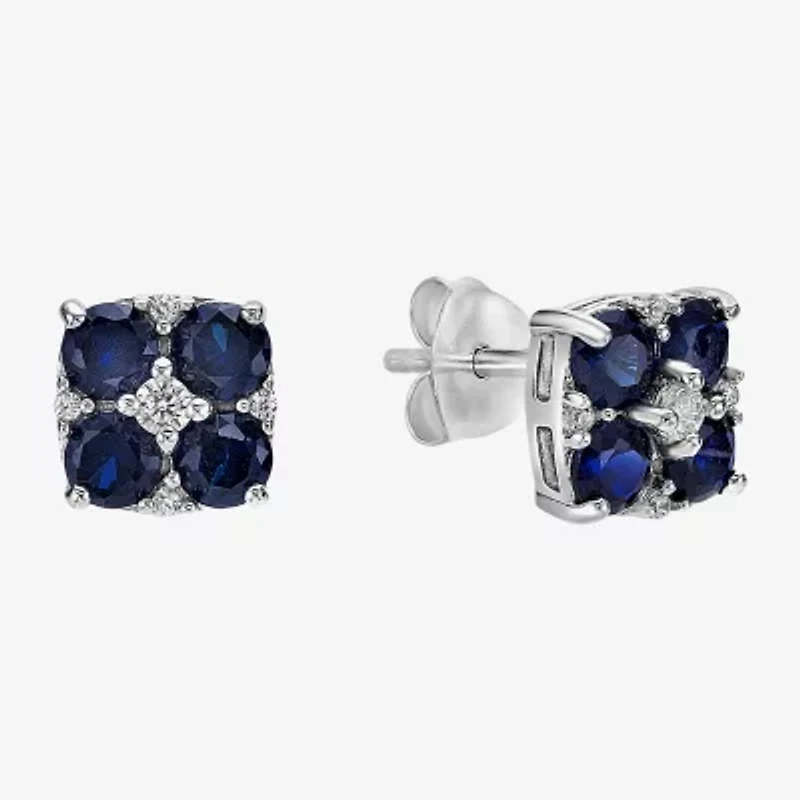 Lab Created Blue Sapphire Sterling Silver 7.5mm Flower Stud Earrings
