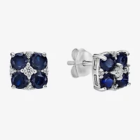 Lab Created Blue Sapphire Sterling Silver 7.5mm Flower Stud Earrings