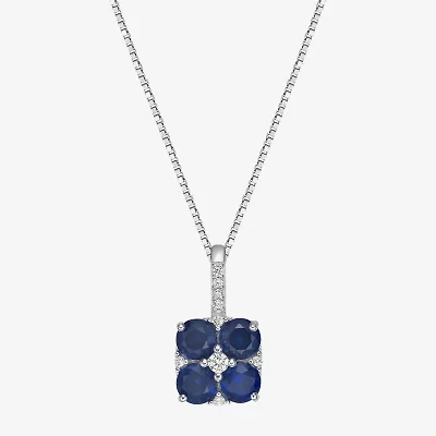 Womens Lab Created Sapphire Sterling Silver Inch Pendant Necklace