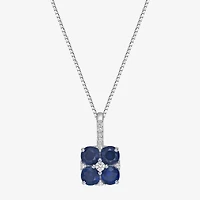 Womens Lab Created Sapphire Sterling Silver Inch Pendant Necklace