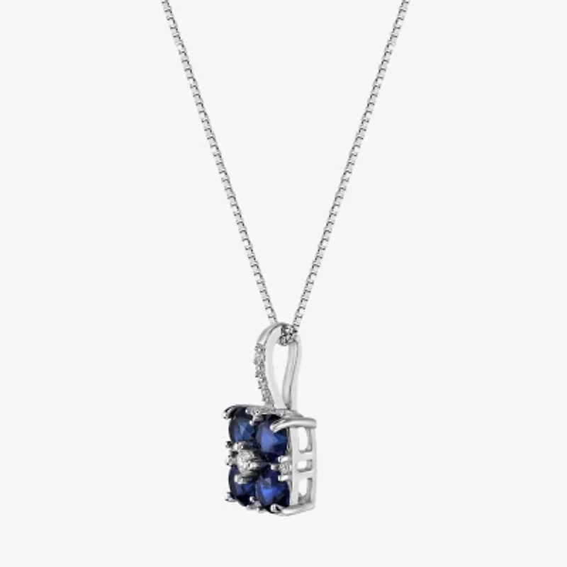 Womens Lab Created Sapphire Sterling Silver Inch Pendant Necklace