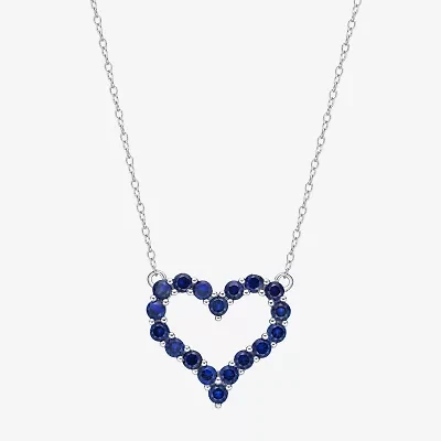 Womens Lab Created Sapphire Sterling Silver Heart 18 Inch Pendant Necklace