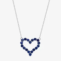 Womens Lab Created Sapphire Sterling Silver Heart 18 Inch Pendant Necklace