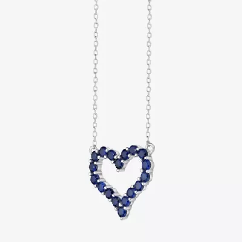 Womens Lab Created Sapphire Sterling Silver Heart 18 Inch Pendant Necklace