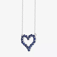 Womens Lab Created Sapphire Sterling Silver Heart 18 Inch Pendant Necklace