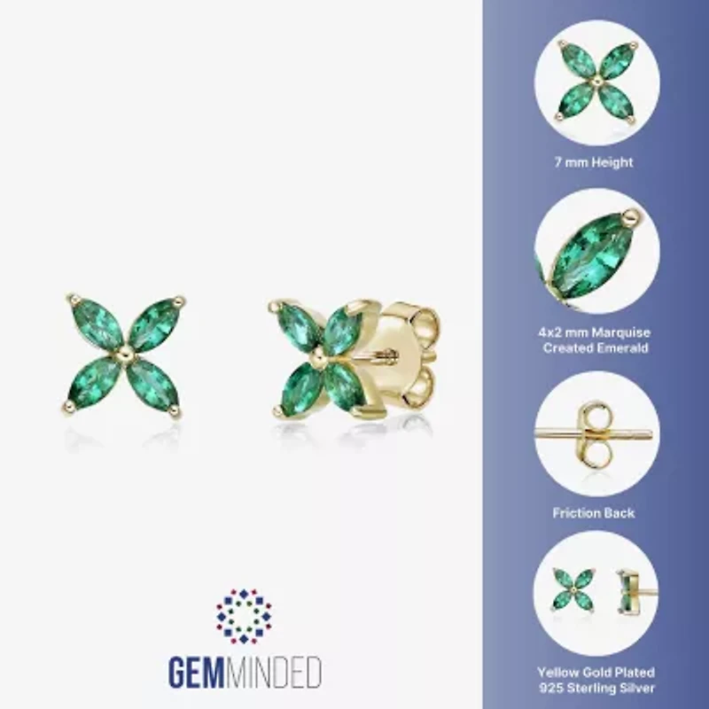 Lab Created Green Emerald 18K Gold Over Silver 7.5mm Flower Stud Earrings